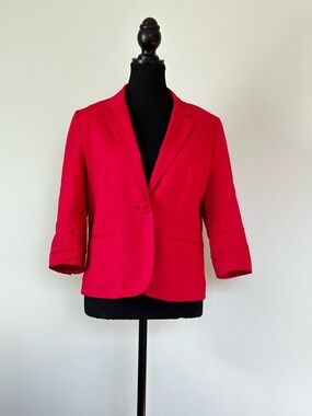 RW&CO Cherry Red Tailored Blazer Linen Blend Medium